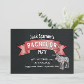 独身スタッグパーティーレッドリボンブラックメタルテクスチャ 招待状 (スタンド正面)