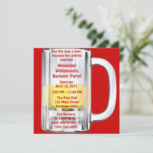 独身パーティーのビールマグカップ 招待状 (スタンド正面)
