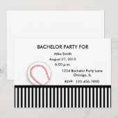 独身パーティーの招待状 ブラック＆ホワイト 野球 招待状 (正面/裏面)