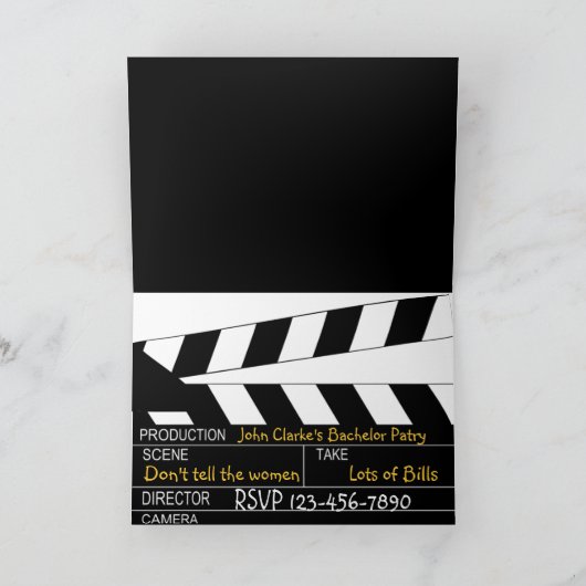 独身パーティーの映画テーマの招待状 招待状 (内部)