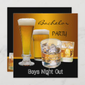 独身パーティーの飲み物 ビール 男の子の夜の外出 招待状 (正面/裏面)