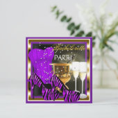 独身パーティー コルセット 紫 ゼブラ ゴールド 招待状 (スタンド正面)