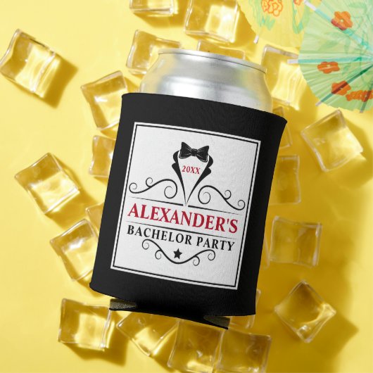 独身パーティー ブラックタイ 赤またはテキストカラーを選択 缶クーラー (インサイチュ 夏)