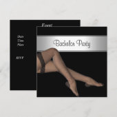 独身パーティー ブラック シルバー ガール フィッシュネット ストッキング 招待状 (正面/裏面)