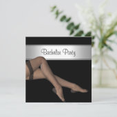 独身パーティー ブラック シルバー ガール フィッシュネット ストッキング 招待状 (スタンド正面)