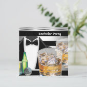 独身パーティー メンズ ドリンク タキシード ブラック シルバー 招待状 (スタンド正面)