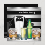 独身パーティー メンズ ドリンク タキシード ブラック シルバー 招待状 (正面/裏面)