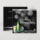 独身パーティー メンズ ドリンク ブラック&ホワイト シルバー 招待状 (正面/裏面)