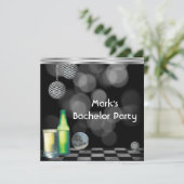 独身パーティー メンズ ドリンク ブラック&ホワイト シルバー 招待状 (スタンド正面)