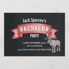 独身パーティー 赤いリボン ブラック メタル テクスチャ 招待状