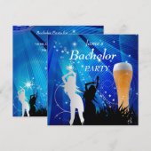 独身パーティー 青 金 白 ビール グラス 女の子 招待状 (正面/裏面)