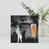 独身パーティー 黒 ゴールド 白 ビール ガラス 女の子 招待状 (スタンド正面)