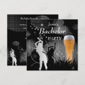 独身パーティー 黒 ゴールド 白 ビール グラス 女の子 招待状 (正面/裏面)