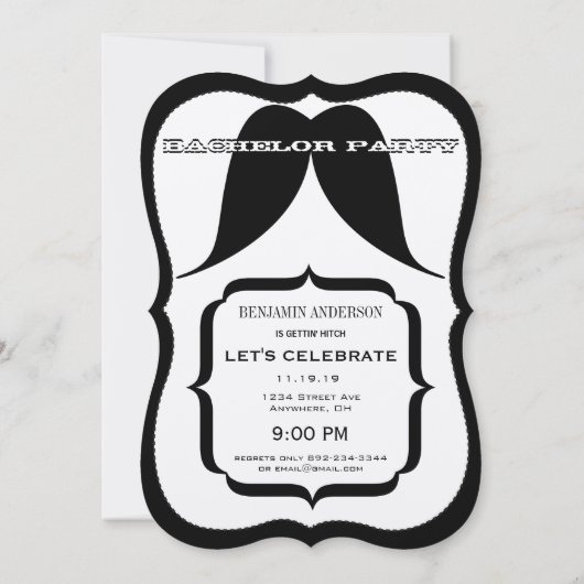 独身パーティー Mr. Right 口ひげ レトロ ヒップスター 招待状 (裏面)
