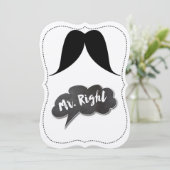 独身パーティー Mr. Right 口ひげ レトロ ヒップスター 招待状 (スタンド正面)