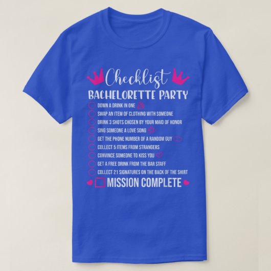 独身パーティ チェックリスト ゲーム 花嫁 Tシャツ (デザイン正面)