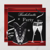 独身パーティ 赤いコルセット 黒のシャンパン 招待状 (正面/裏面)