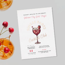 独身女性のガレンタインズデーパーティー ピンクカクテル 箔招待状