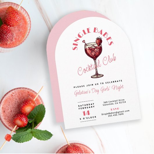独身女性のバレンタインデー ピンクカクテルパーティー 招待状