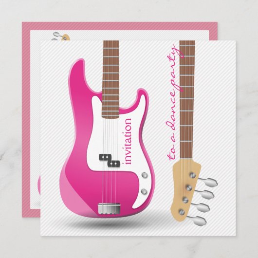 独身最後のダンスパーティー ホットピンク エレクトリックギター 招待状 (正面/裏面)