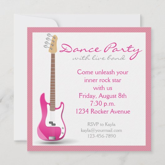 独身最後のダンスパーティー ホットピンク エレクトリックギター 招待状 (裏面)