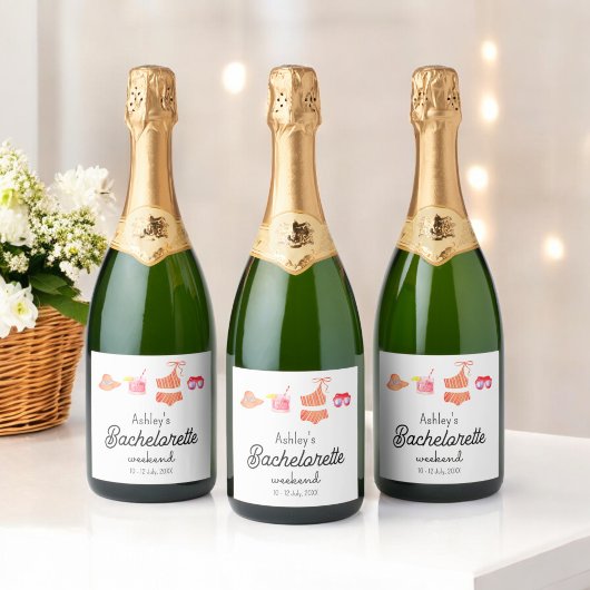 独身最後のビーチでのビキニ週末 スパークリングワインラベル
