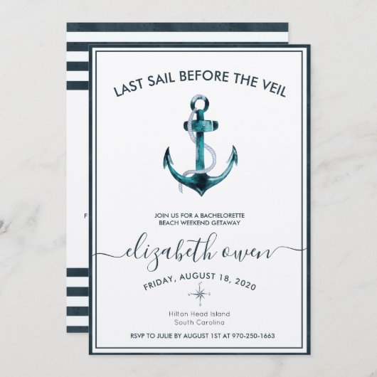 独身最後のビーチウィークエンド・パーティ 招待状 (正面/裏面)