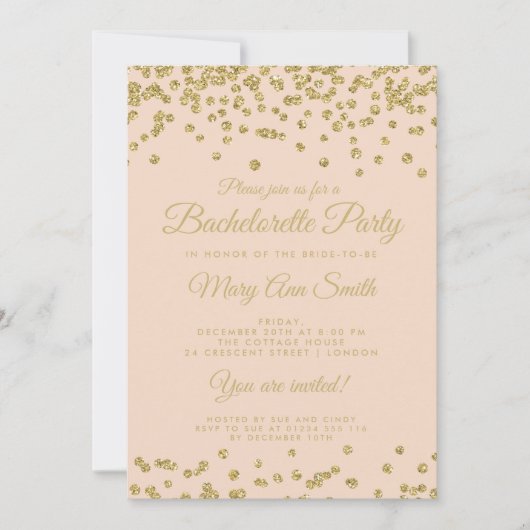 独身最後の夜のゴールドグリッターコンフェッティ ブラッシュ 招待状 (正面)