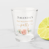 独身最後の夜のバラゴールドの花とユーカリのグリーン ショットグラス (正面)