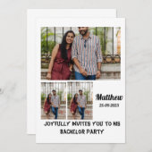 独身最後の夜カスタム3枚の写真コラージュ 招待状 (正面/裏面)