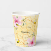 独身最後の夜会の蜂 ピンクの花 ハニカム 紙コップ (裏面)