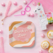 独身最後の夜会 レトロ ピンク 恋に酔って ペーパープレート (パーティー)