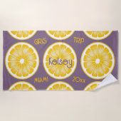 独身最後の夜 レモン スライス 紫 黄色 ビーチ タオル (正面)