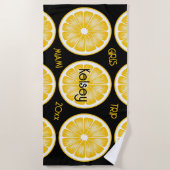 独身最後の夜 レモン スライス 黒 黄色 ビーチ タオル (正面)