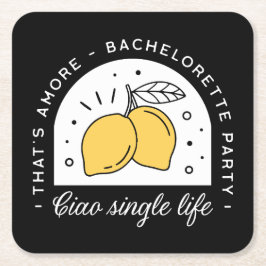 独身最後の夜 レモン 果物 テーマ 黒 黄色 スクエアペーパーコースター