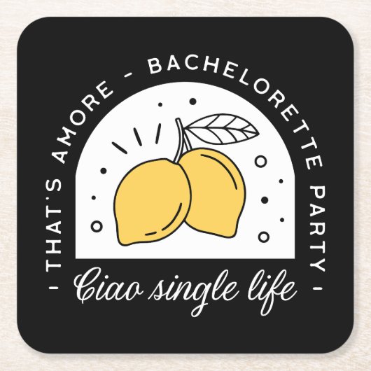 独身最後の夜 レモン 果物 テーマ 黒 黄色 スクエアペーパーコースター (正面)