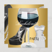 独身最後の夜 ワイン ゴールド ブラック ホワイト ドレス 招待状 (正面/裏面)