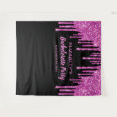 独身最後の夜 派手なピンクのグリッター パーソナライズ ブラック タペストリー (正面(横))