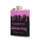 独身最後の夜 派手なピンク グリッター パーソナライズ ブラック フラスク (左)