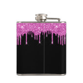 独身最後の夜 派手なピンク グリッター パーソナライズ ブラック フラスク (裏面)