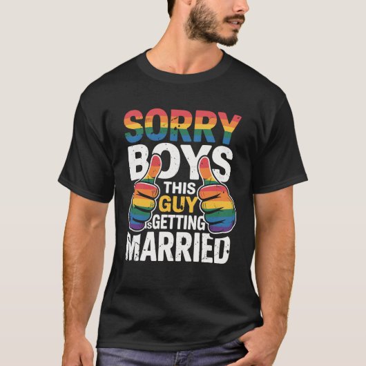 独身最後の夜 LGBT ゲイ グルーム ブライド この男の結婚前パーティ Tシャツ (正面)