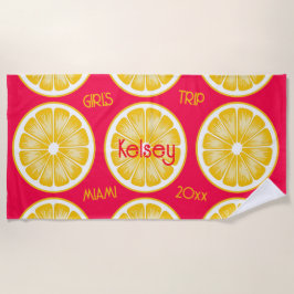 独身最後の女の子のレモン スライス ピンク イエロー ビーチ タオル