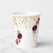 独身最後の女友達とのパーティー 白 ワインボルドーフラワーグリッター 紙コップ (左)