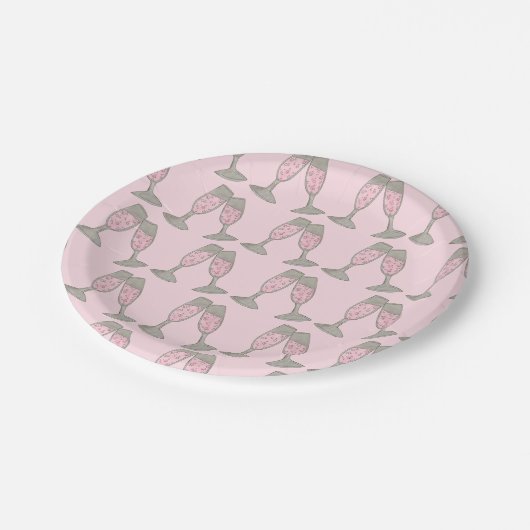 独身最後の女友達とのパーティー・結婚前のお披露目 ピンクのシャンパン ペーパープレート (アングル)