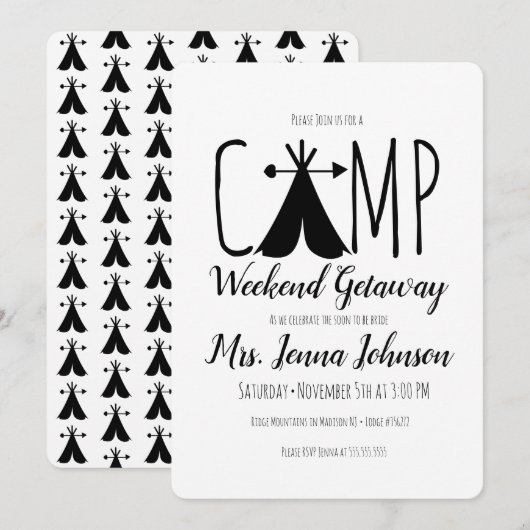 独身最後の女友達キャンプウィークエンドテント 招待状 (正面/裏面)