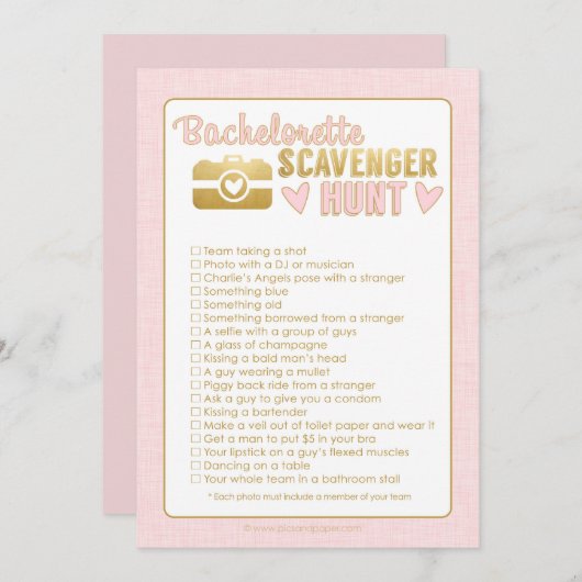 独身最後の女友達パーティーの写真宝探しゲーム ピンク (正面/裏面)