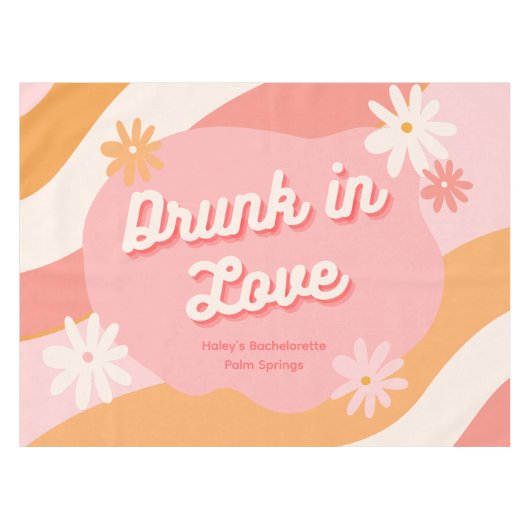 独身最後の女友達パーティー景品 レトロ ピンク & オレンジ テーブルクロス (正面(横))