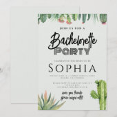 独身最後の女友達パーティー ケアレス ウォーターカラー サボテン ガーデン 招待状 (正面/裏面)