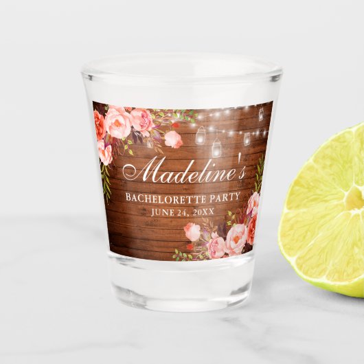 独身最後の女友達パーティー コーラル フローラル ウッド ライト ショットグラス (正面)