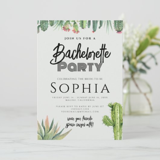 独身最後の女友達パーティー サボテン 水彩 サギの庭 招待状 (スタンド正面)